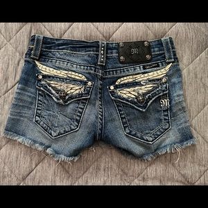 MISS ME SHORTS winged bedazzled embroidered shorts